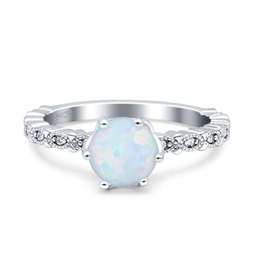 Art Deco Round Engagement Ring Lab Created White Opal 925 Sterling Silver Wholesale